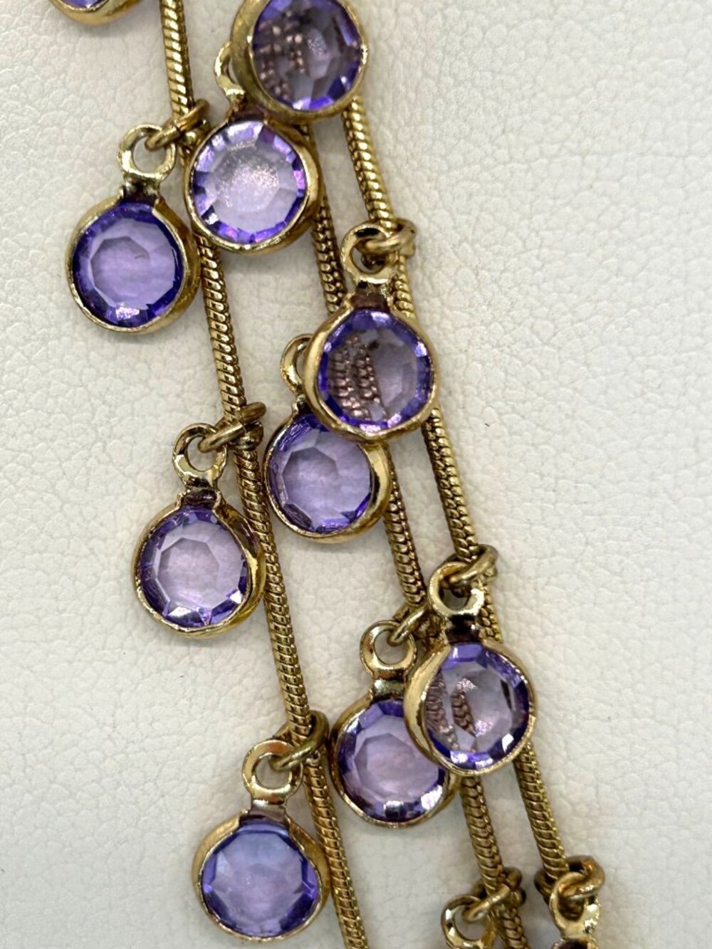 Anne Klein Gold-Tone Necklace Bib Multi-Strand Lavender Crystal Drop Statement - Picture 4 of 12